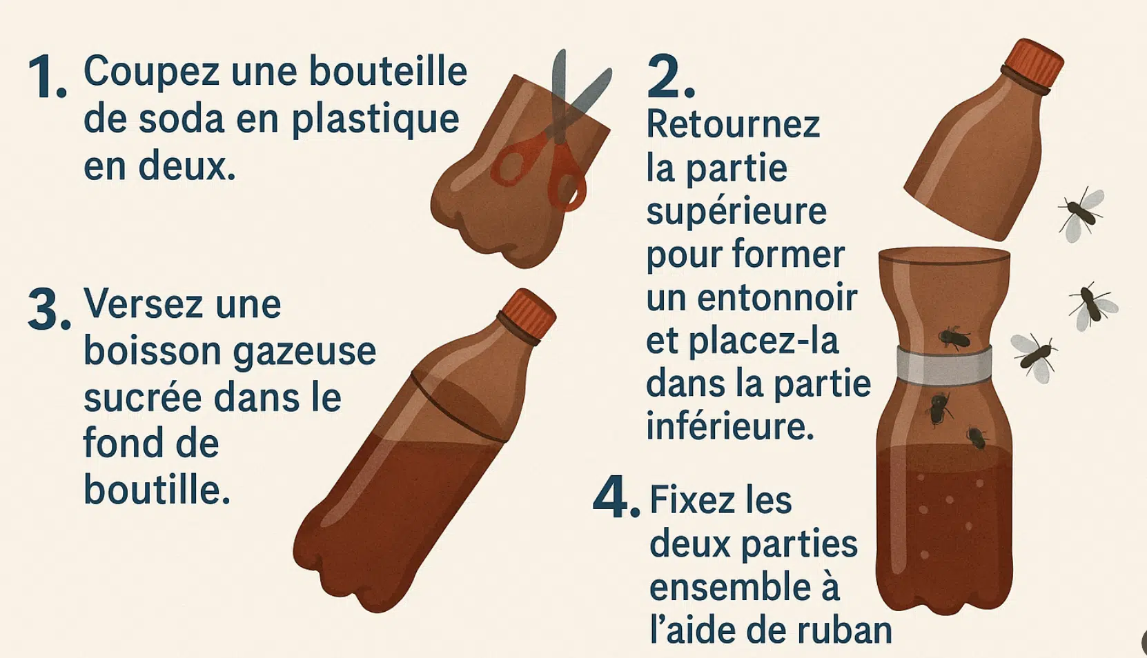 Piège anti-mouches maison avec une bouteille de soda 