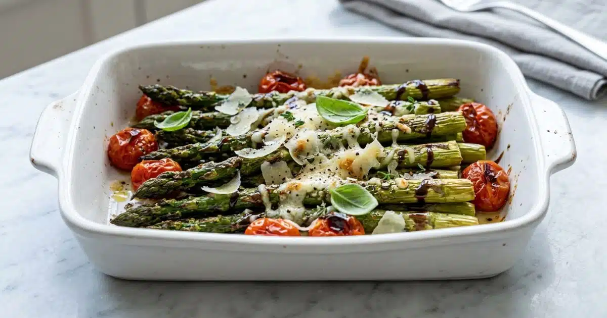 Asperges rôties au parmesan, tomates & balsamique — la recette qui convertit les sceptiques